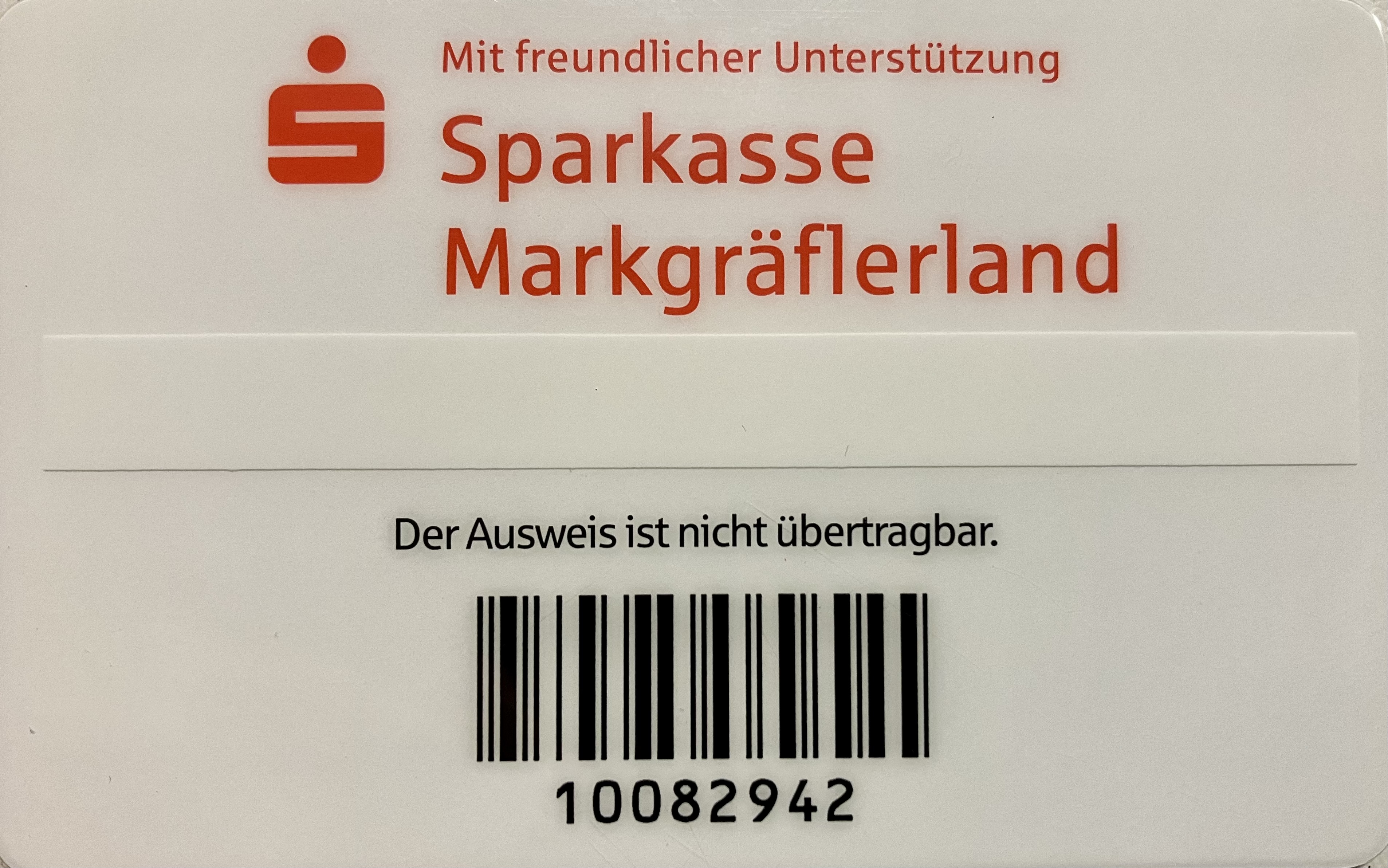 Rückseite des Bibliotheksausweises mit Barcode, Ausweisnummer und Unterschriftenfeld